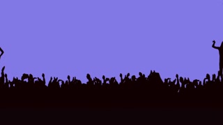 Crowd of people. Violet background, slow zoom