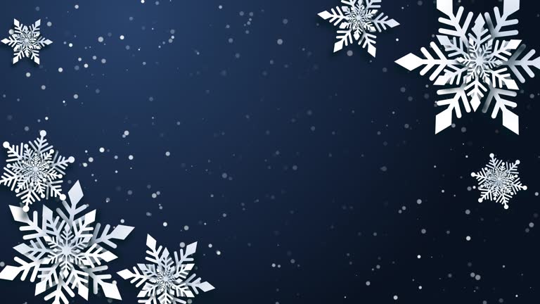 Christmas animate wallpaper with decorated snowflake paper cut dark blue background Happy New Year. Loop motion graphic.