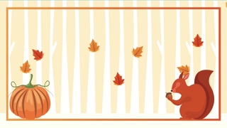 hello autumn animation with squirrel and pumpkin in frame ,4k video animated